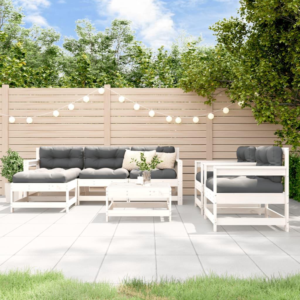 Thumbnail - VidaXL, Gartenlounge, 7-tlg. Garten-Lounge-Set Weiss Massivholz Kiefer,Farbe