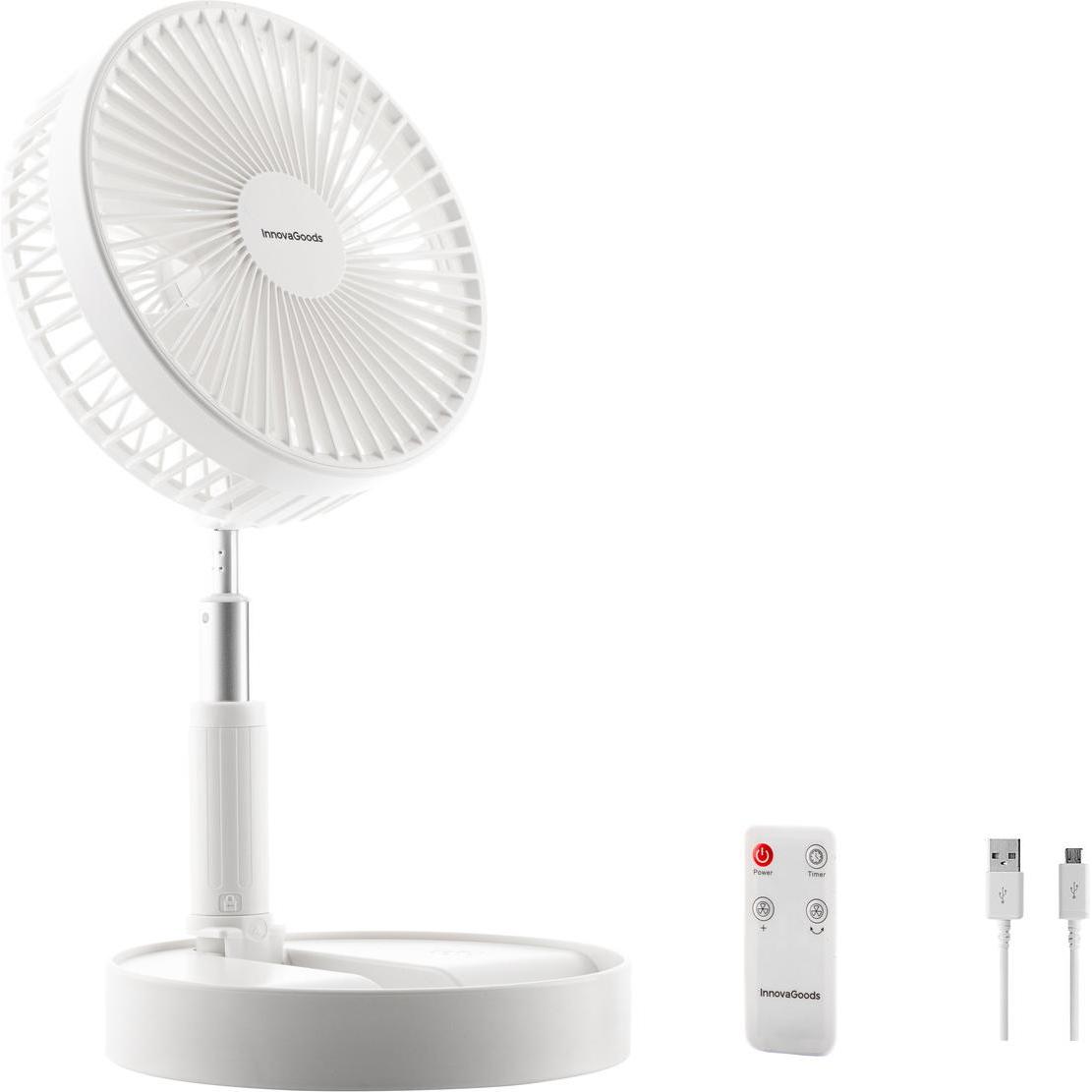 InnovaGoods Faltbarer wiederaufladbarer 3-in-1-Ventilator Fandle Ø7,7" 7200 mAh, Ventilator, Weiss