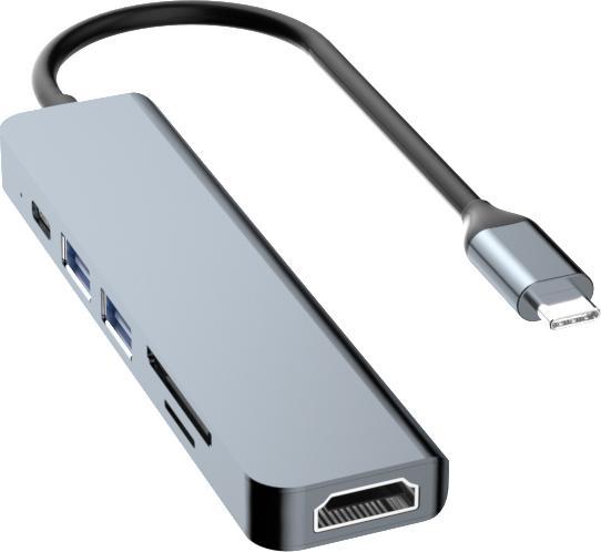 Produktbild Dudao Alu 6-in-1 USB3.0 Fast Hub multi-functional (USB-C, 6 Ports)