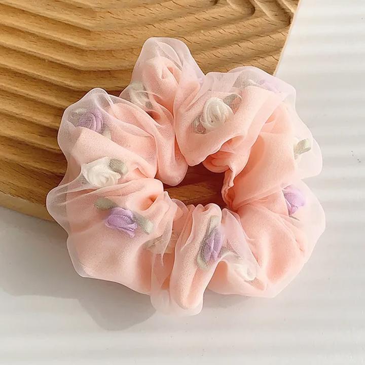 Produktbild Avizar Scrunchie Doppelstoff mit 3D Rosen Rosée (Haargummi)