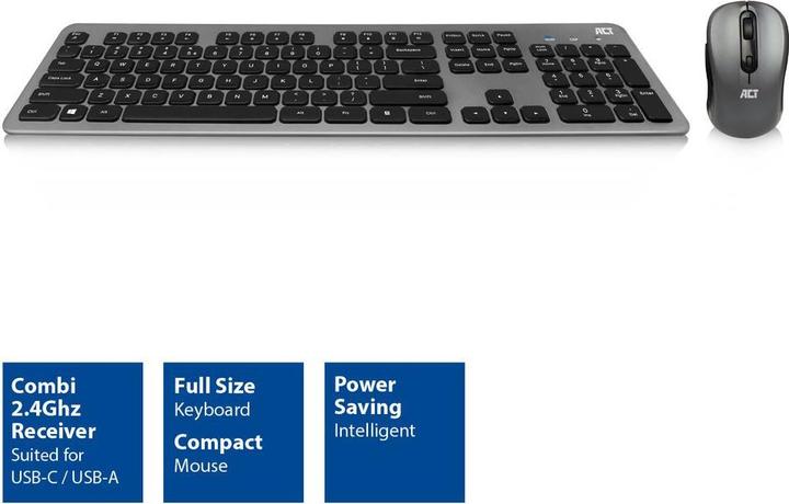 Immagine prodotto Set tastiera e mouse wireless, ricevitore combinato USB-C/USB-A (layout Qwerty/US) (Ing. Int., Cablato)