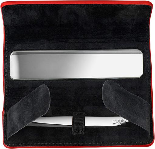 Actual product image Rubis Tweezers Shiny with case, oblique, silver