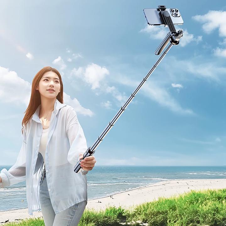Productafbeelding Hurtel Selfie stick WH181-Y1S 1,75 m telescopisch statief van aluminiumlegering met telefoonhouder - zwart