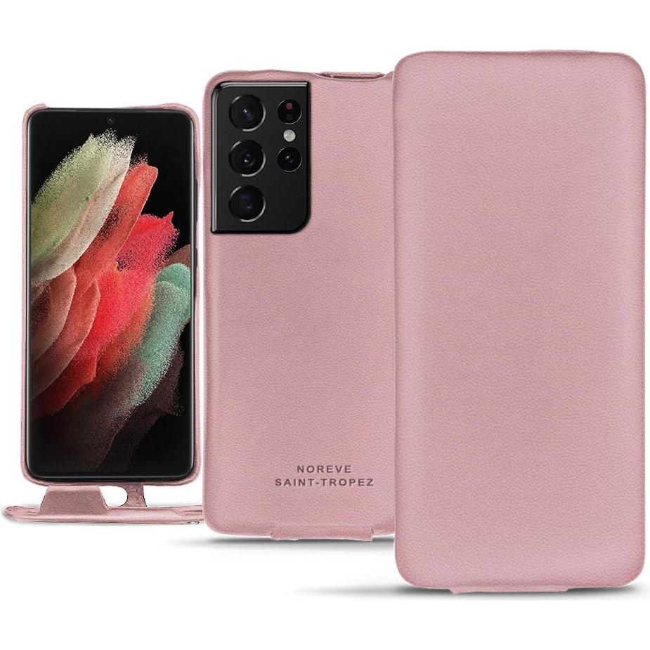 Noreve Lederschutzhülle vertikal (Samsung Galaxy S21 Ultra), Smartphone Hülle, Rosa