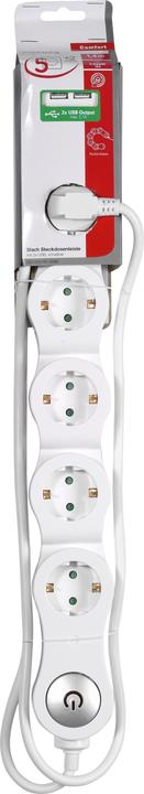Actual product image Vivanco 5-way power strip flexible, with switch, 2x USB, 2.1A max., 1.4m, white (5 x, CEE 7/3, 1.40 m)