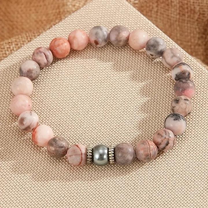 Produktbild ASMI Elegantes Zebra-Jaspis-Perlenarmband aus Naturstein (Naturstein)