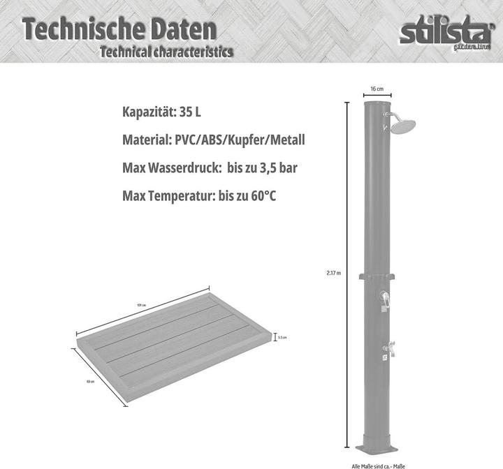 Actual product image Stilista STILIST Solar garden shower 35L + floor element
