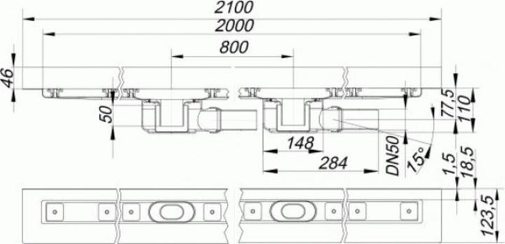 Produktbild Dallmer Duschrinne CeraLine W 2000mm, 524164, DN 50 Bauhöhe 110mm (2240 mm)