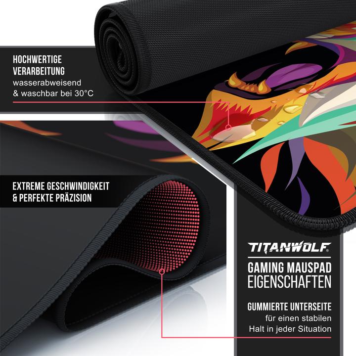 Produktbild Titanwolf Gaming Mauspad, 900 x 400mm XXL Mausmatte, verbessert Präzision & Geschwindigkeit, Color Lion 2 (XXL)