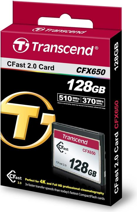 Produktbild Transcend CFX650 CFast 2.0 128GB Card R510MB/s MLC (128 GB, CFast 2.0, U3)