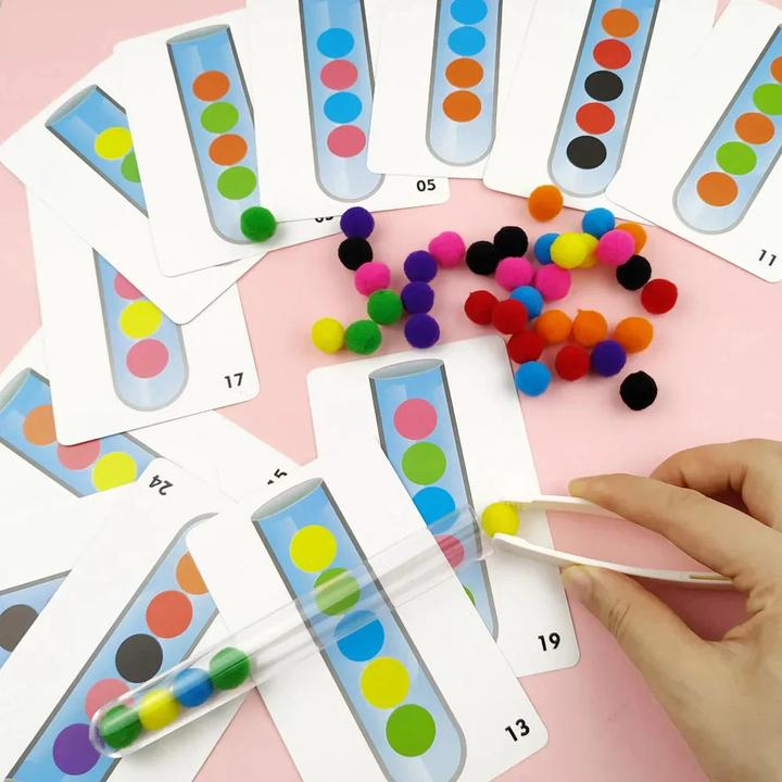 Image du produit Activity Board 54pcs motricité fine Set de tri Enfants Jouets éducatifs Éprouvette Pompons Pince à épiler Couleur