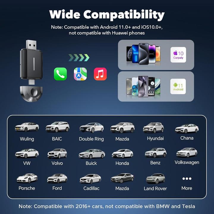 Image du produit Lamtto 2-in-1 Wireless CarPlay & Android Auto Adapter