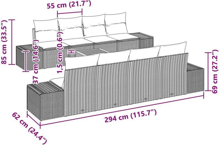 Produktbild vidaXL 9-tlg. Garten-Sofagarnitur mit Kissen Beige Poly Rattan