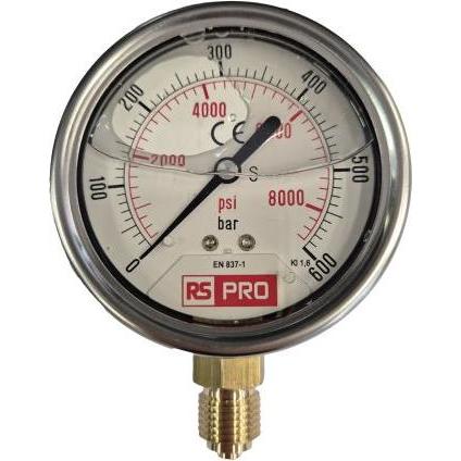 RS PRO Druckmessgerät Prozessanschluss unten Analo, Misurazione
