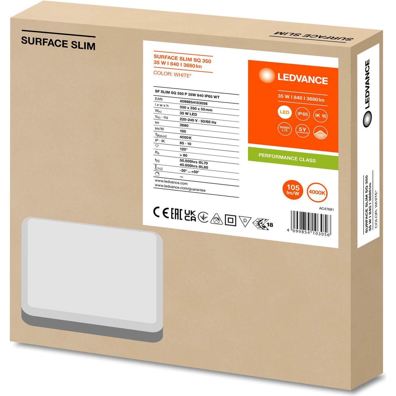 Thumbnail - Ledvance, Wandleuchte + Deckenleuchte, SURFACE SLIM Wand-/Deckenleuchte IK10 350 35W 840 weiss IP65 (3680 lm)