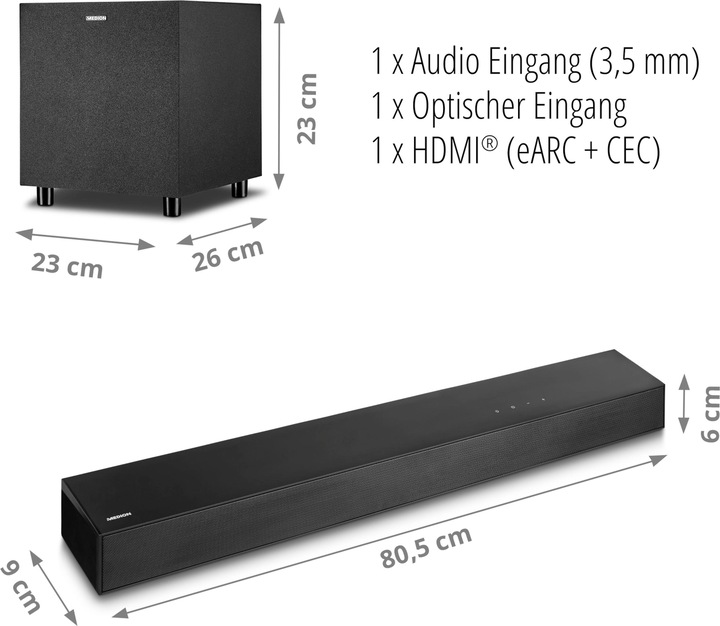 Produktbild Medion LIFE® S61022 Dolby Atmos® Soundbar, multidimensionaler Sound für die Heimkino-Atmosphäre, Bluetooth® (120 W, 2.1 Kanal)