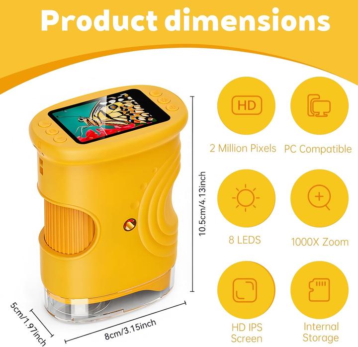 Actual product image Ahydfsr Digitales Kindermikroskop mit 1000x Vergrösserung