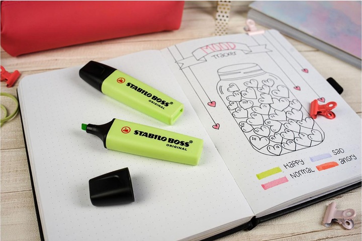 Produktbild STABILO BOSS ORIGINAL Pastel Textmarker (Limette, Kirschblüte, Rosa, Wolkenblau, Korallenrot, 5 mm, 4 x)