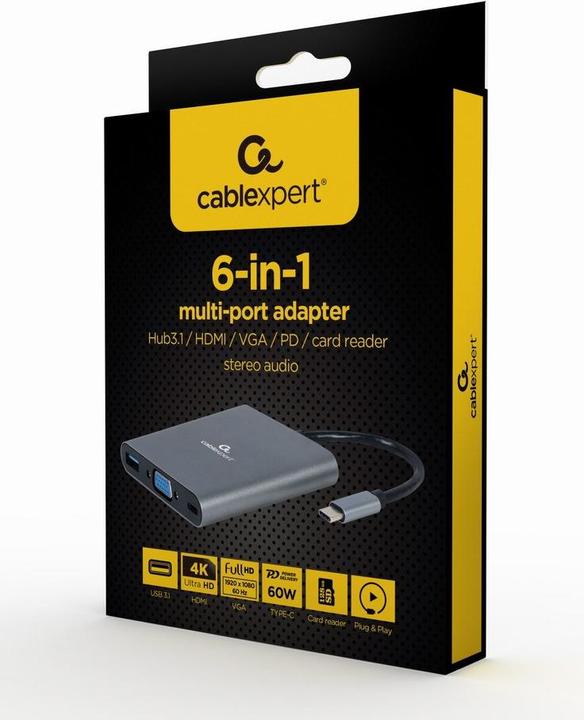 Actual product image Gembird A-CM-COMBO6-01 (USB-C, 6 ports)