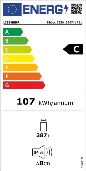 Energie-Label Liebherr Kühlschrank freistehend Prime RBbsc 5250 Edelstahl schwarz (380 l)