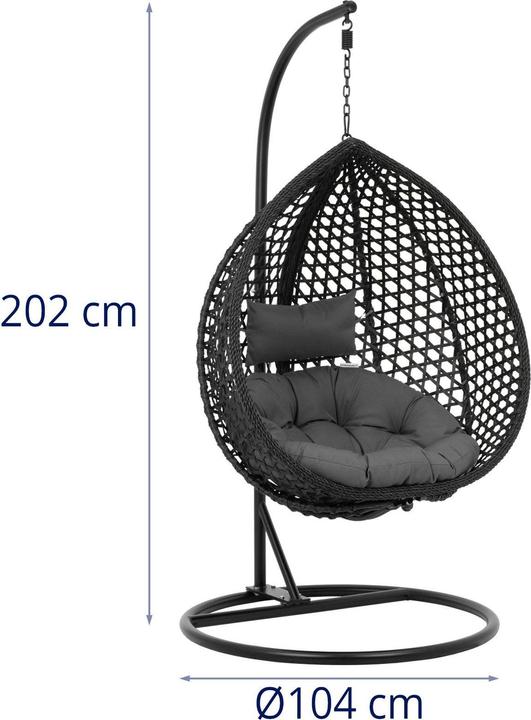 Produktbild Uniprodo Outdoor-Hängesessel mit Gestell Hängesessel Garten faltbar schwarz/grau 150 kg (150 kg)
