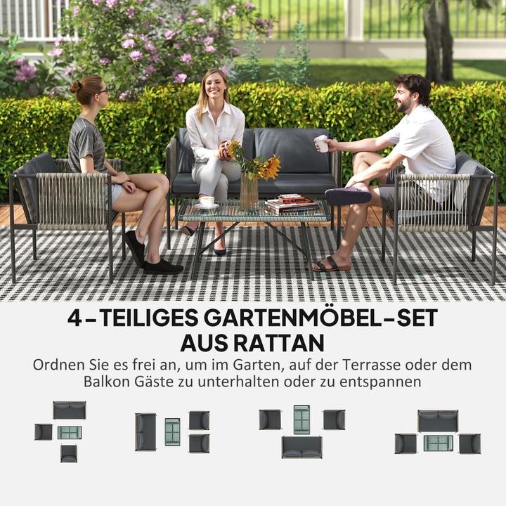 Actual product image Outsunny Rattan Gartenmöbel-Set Stahl, PE-Rattan Grau
