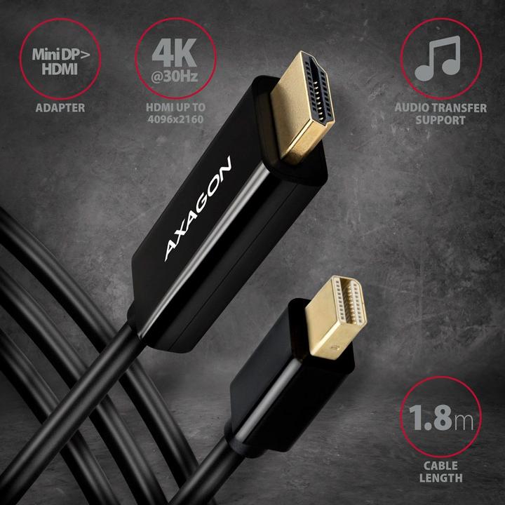 Actual product image Axagon RVDM-HI14C2 Mini DisplayPort to HDMI adapter cable, 4K/30 Hz, 180 cm long (1.80 m)