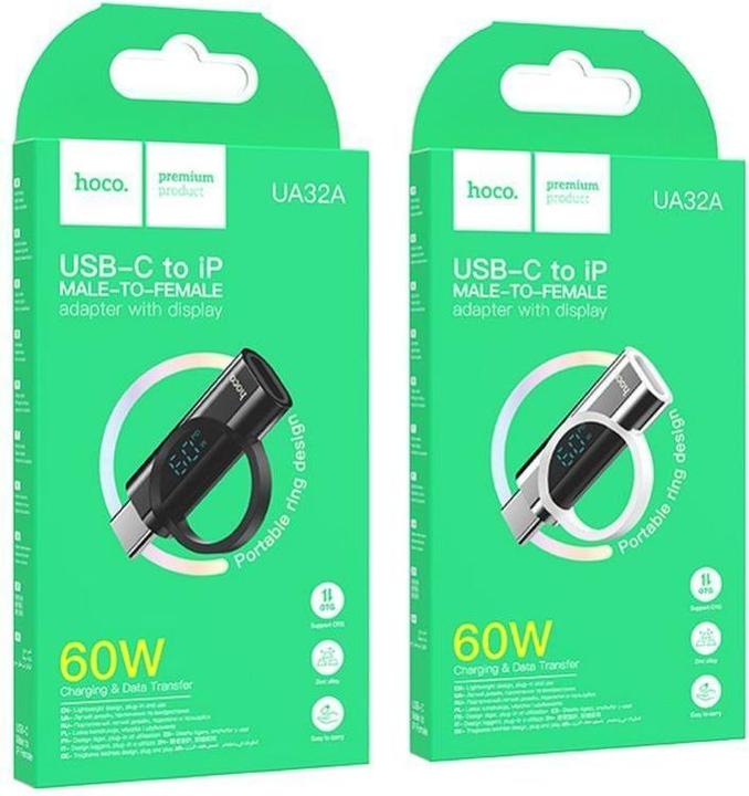 Produktbild Hoco Cable adapter Type C (male) to Lightning (female) with digital display 3A 60W UA32A silver (Lightning, USB-A)