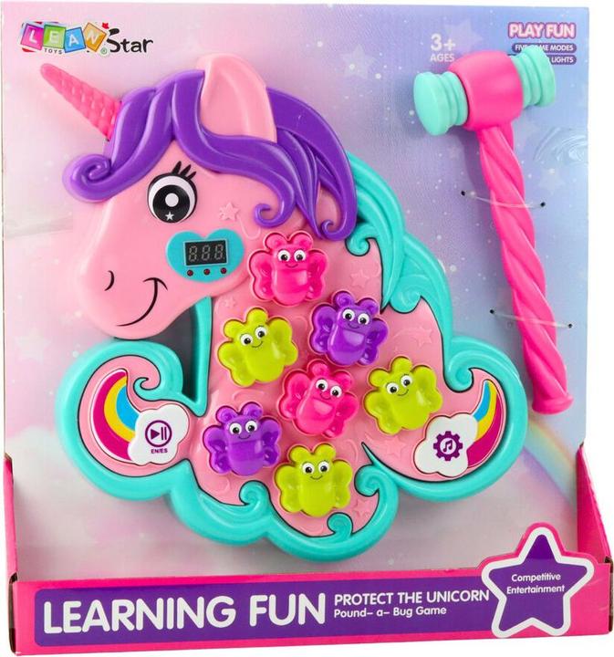 Lean Toys Whac-A-Mole-Arcade-Spiel Einhorn Bunte Lichter Geräusche