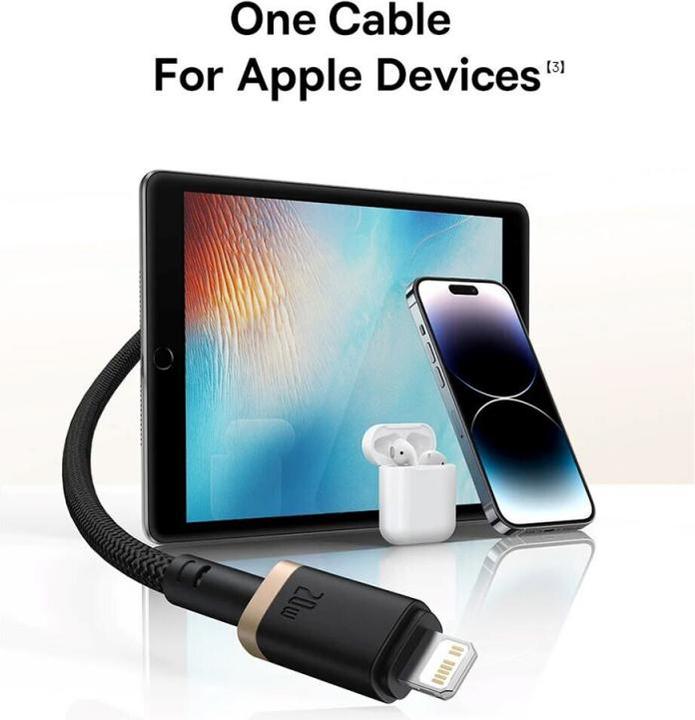 Image du produit Baseus Câble de recharge rapide Dura Type-C pour iP 20 W 2 m noir or (2 m, 20 W)