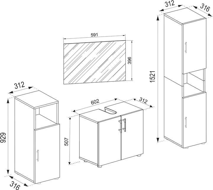 Nährwerte und Zutaten VCM 4-tlg. Badmöbel Set Komplettset Holz Flandu ll