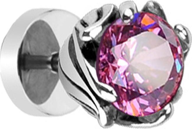 Immagine prodotto Star Piercing Fake Plug silber Tribal Blume mit Kristall pink (senza ottone, Acciaio chirurgico 316L)