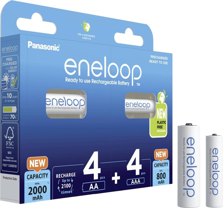 Productafbeelding Panasonic eneloop 4x AA + 4x AAA (8 Pcs., AA, AAA, 800.20 mAh)