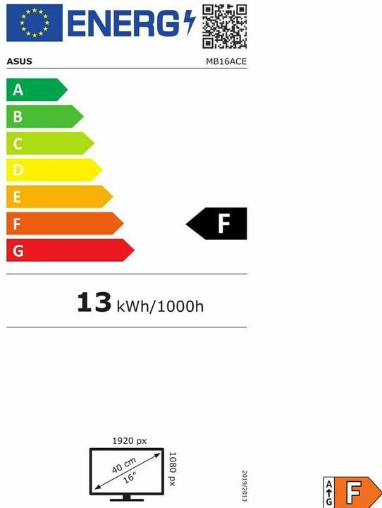 Label énergétique ASUS ZenScreen MB16ACE (1920 x 1080 pixels, 15.60")