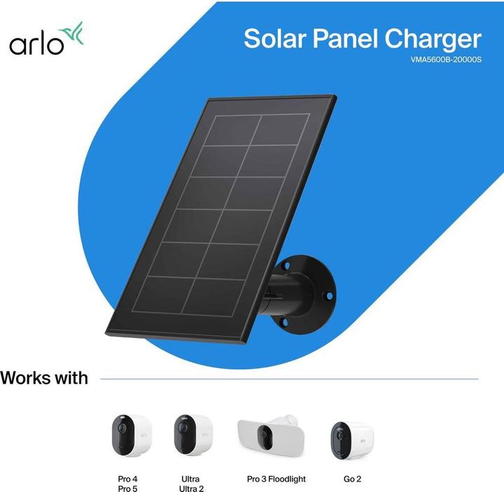 Produktbild Arlo Solar Ladegerät mit magnetischem Ladekabel, schwarz (Solarpanel)