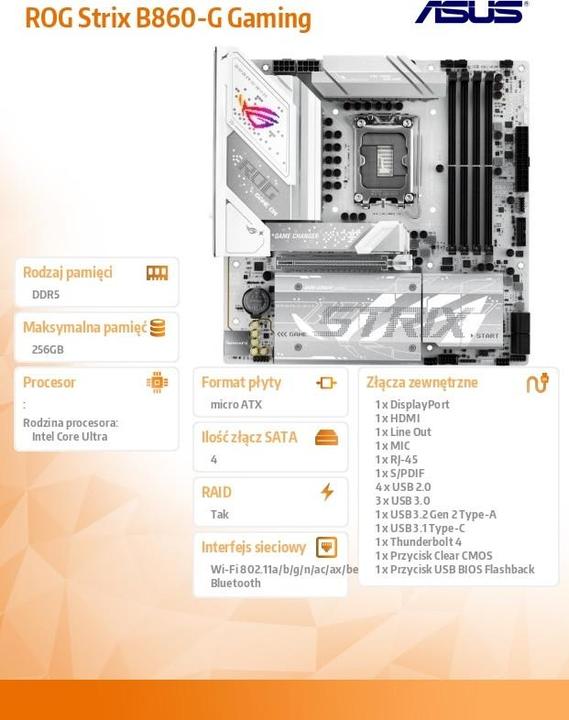 Produktbild ASUS ROG STRIX B860-G GAMING WIFI (LGA 1851, Intel B860, mATX)