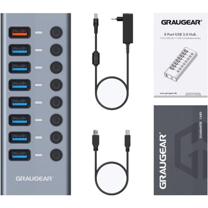 Thumbnail - Graugear G-HUB71-A (USB-C, 8 Ports), Dockingstation + USB Hub, Silber