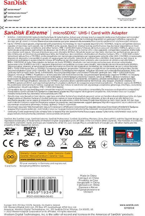 Produktbild SanDisk Extreme UHS-I V30 (64 GB, microSDXC, U3, UHS-I)
