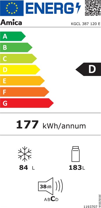 Label énergétique Amica AMIC Réfrigérateur-congélateur indépendant (268 l)