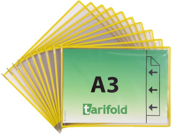 Produktbild Tarifold 10 Sichttafeln mit 5 Aufsteckreitern DIN A3 quer gelb, Öffnung seitlich