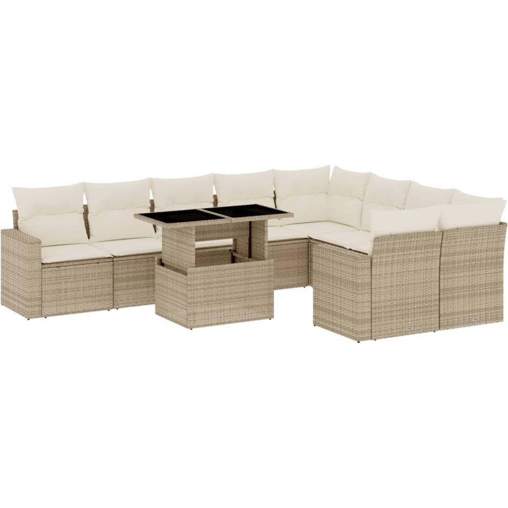 VidaXL, Gartenlounge, Gartenmöbel Sofa Garnitur Lounge Sitzgruppe 10-tlg. Beige Poly Rattan