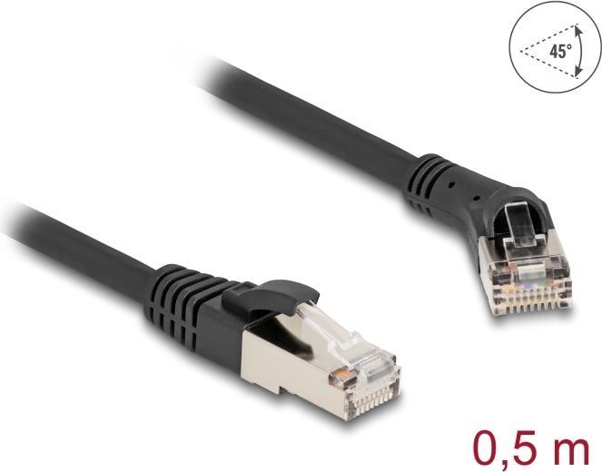 Produktbild Delock RJ45 Netzwerkkabel Cat.8.1 S/FTP Stecker 45ï¿½ nach rechts gewinkelt zu Stecker gerade bis 40 (S/FTP, CAT8.1, 0.50 m)