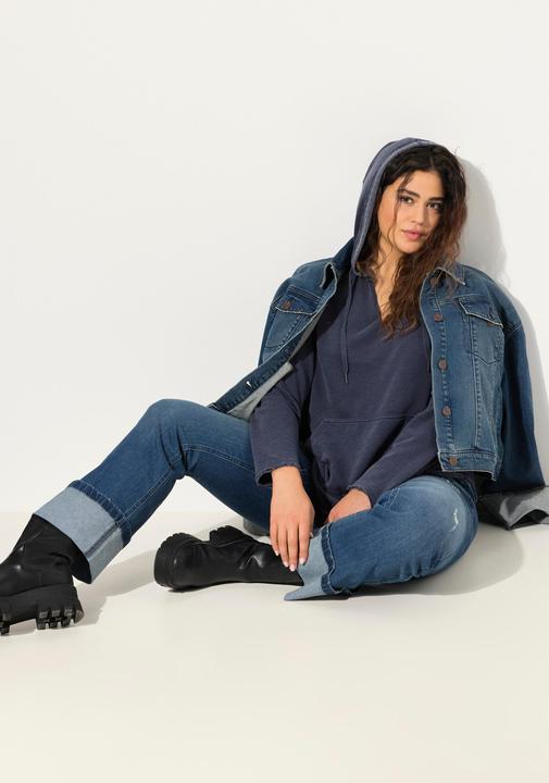 Produktbild Ulla Popken Hoodie, offenkantig, Kapuze, V-Ausschnitt, Langarm (42, 44)
