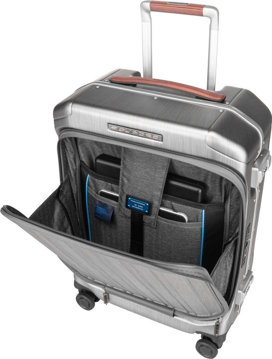 Actual product image Piquadro PQ-Light - Fast-Check Hand Luggage Hard Shell Trolley Black/Leather (37 l)