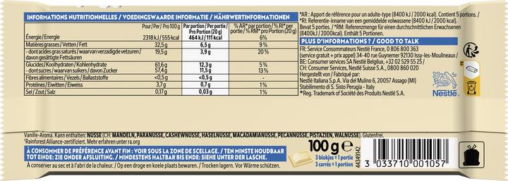 Nutritional values and ingredients Galak White chocolate (100 g)
