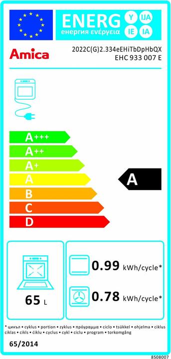Etichetta energetica Amica Batteria di cucina, piano di cottura in vetroceramica EHC 933 007 E