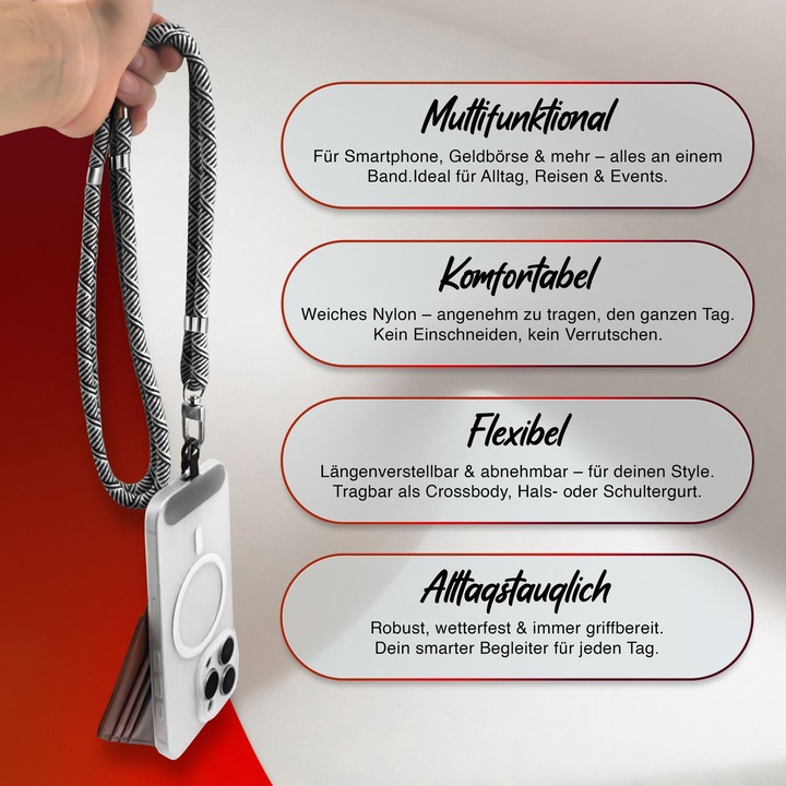 Produktbild Nalia HoldMe Lanyard Handykette – Universal Trageband für Smartphones - Verstellbar, Soft & Elastisch