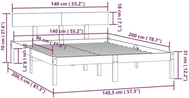 Produktbild vidaXL Bettrahmen (140 x 200 cm)