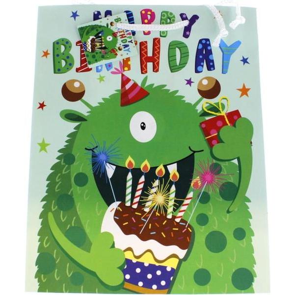 MICA Living, Geschenkverpackung, Geschenktasche - Monster - grün - ca. 26 x 12,5 x 32 cm (Geschenktüte)