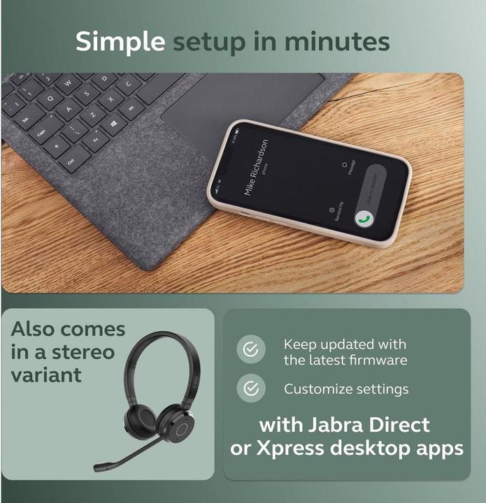 Actual product image Jabra Evolve 65 (Cable, Wireless, USB-A, Microsoft teams)